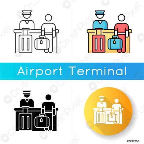 Airport Check In Icon Passenger Waiting At Registration Desk Tourist