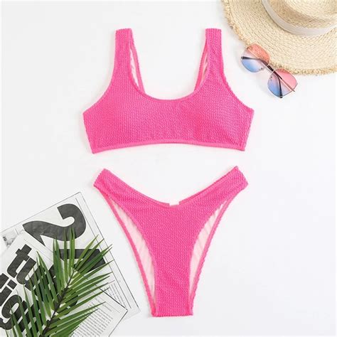 Женский раздельный жатый купальник с топом Bikini розовый размер S от