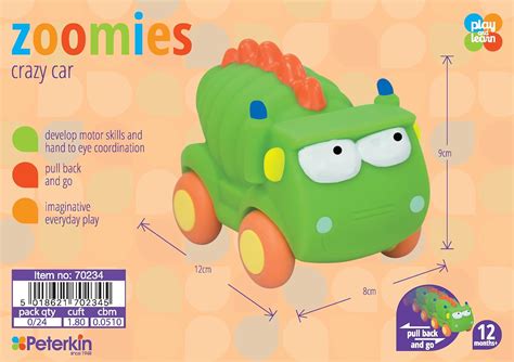 Peterkin Play And Learn Zoomies Green Pull Back And Go Crazy Car