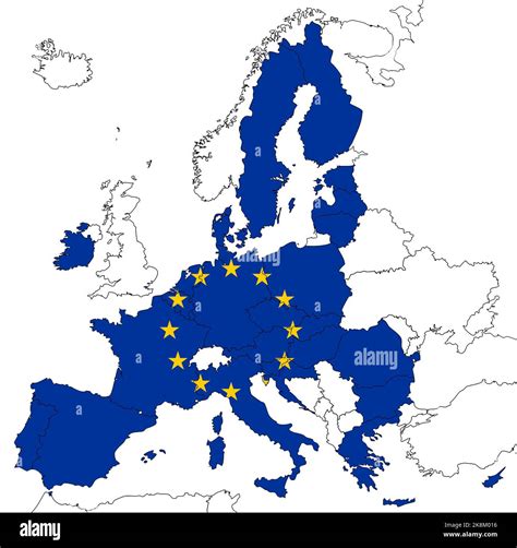 Map of Europe with EU countries filled with European Union (EU) flag ...