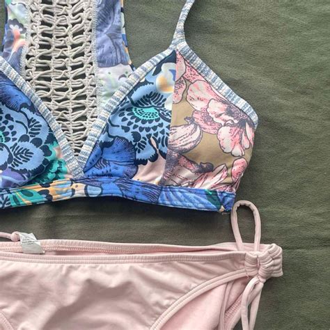 Crochet Maaji Floral Crochet Striped Blue Pink Reversible Bikini Size