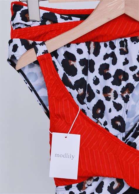 Criss Cross Leopard Red Bikini Set Modlily USD 29 98