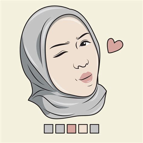 Vector Face Of A Muslim Woman With A Funny Expression With The Color