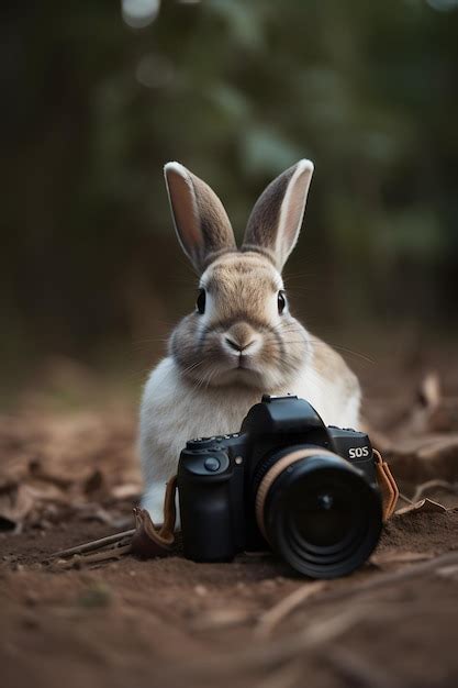 Premium AI Image | A rabbit with a camera on the ground