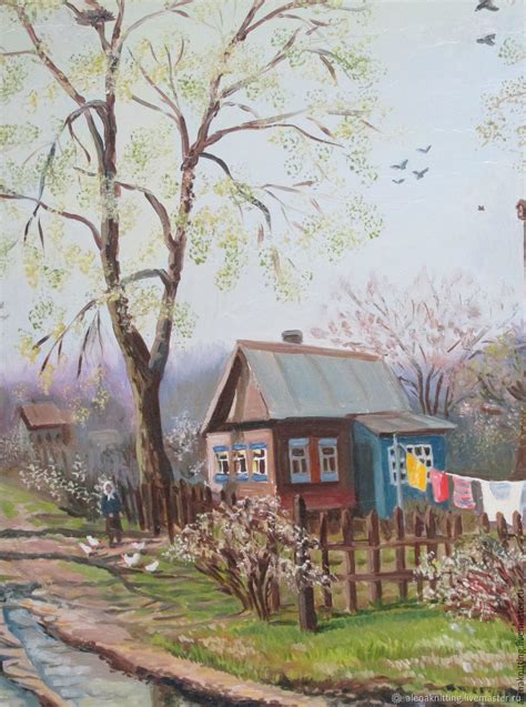 Картина маслом "Апрель в деревне." купить в интернет-магазине Ярмарка ...