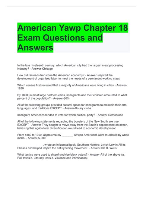 American Yawp Chapter 18 Exam Questions and Answers - American Yawp