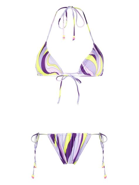 MC SAINT BARTH Wave Print Bead Detai Bikini Purple Editorialist