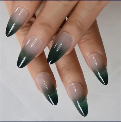 24 Green Ombre Long Press On Nails Nude Stiletto Almond French Tip Glu Ombre Nails Long Press