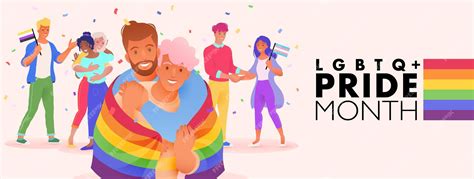 Premium Vector Pride Month Vector Banner With Diverse People Showing Support For Lgbtq Plus