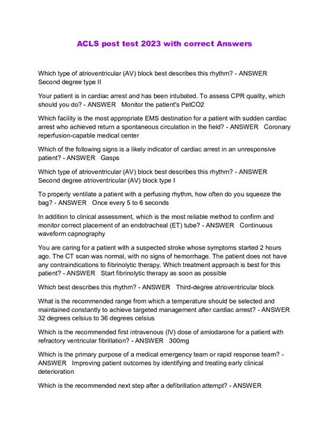 Acls Practice Test Questions Answers 4