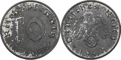 Drittes Reich 10 Reichspfennig 1943 A Kursmünze 1940 1945 VF MA Shops