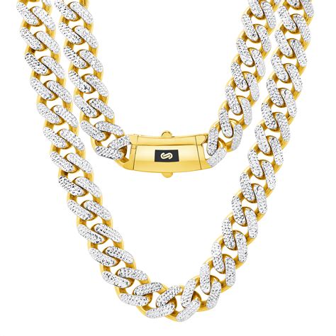 Nuragold 10k Yellow Gold 15mm Monaco Miami Cuban Diamond Cut Pave Link Chain Necklace Mens