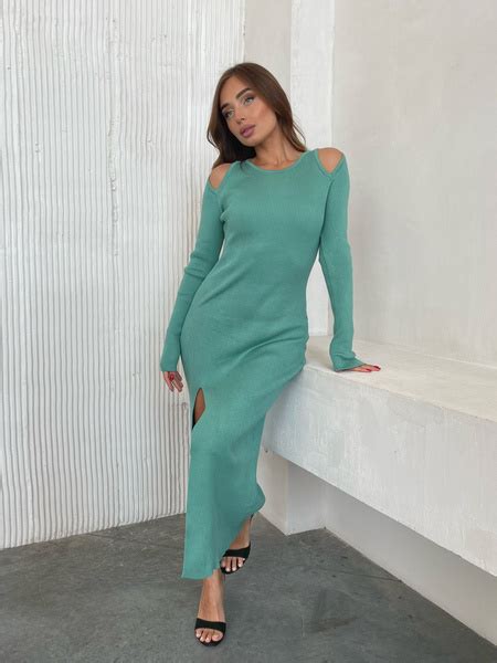 Платье трикотажное с вырезами на плечах Светло-зеленый 11278, Женский ...