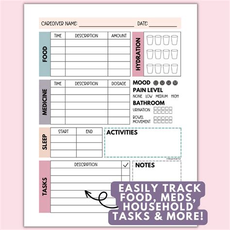 Caregiver Log Printable, Caregiver Daily Log Instant Download ...