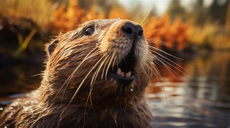 Premium AI Image | Closeup photo of a Beaver looking in their habitat