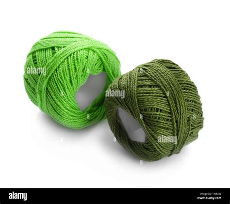 Green Threads Of Different Shades On White Background Stock Photo Alamy