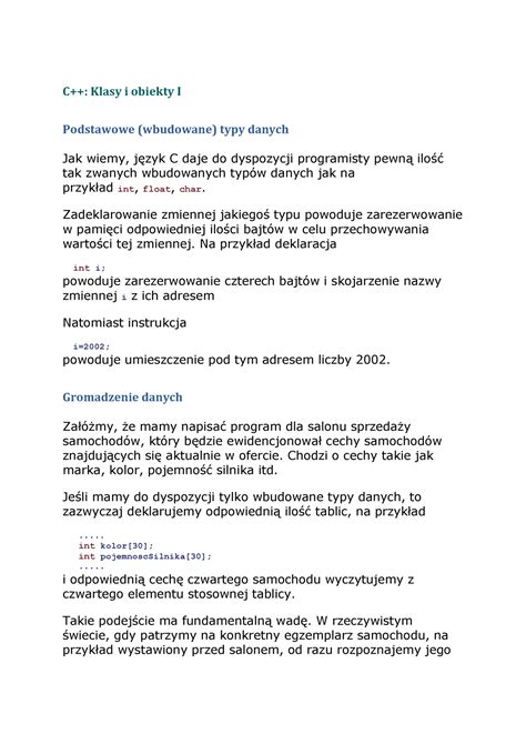 Programowanie Wyk Ad C Klasy I Obiekty I Podstawowe