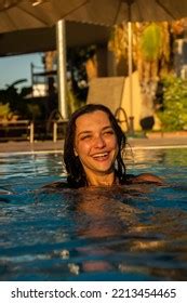 Sexy Brunette Brown Bathing Suit Pool Stock Photo Shutterstock
