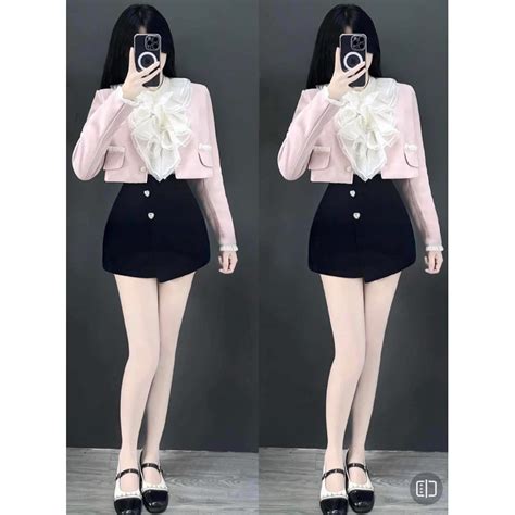 SET KHOÁC DẠ HỒNG VIỀN REN SM VOAN NUDE BÈO NHIỀU CV ĐEN ĐÍNH ĐÁ Shopee Việt Nam