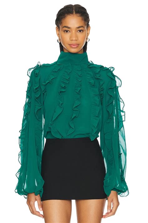 PatBO Ruffle High Neck Blouse In Galapagos REVOLVE