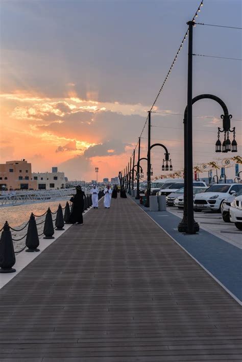 Evening View Of Mina District Corniche In Old Doha Port Qatar