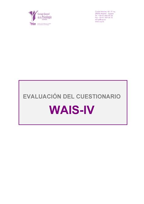 Wais Iv Manual De Wais Iv Evaluacin Del Cuestionario Wais Iv