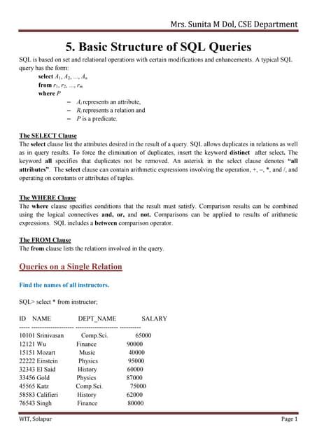 5 Basic Structure Of Sql Queriespdf