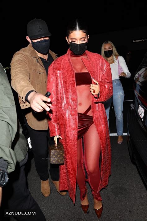 Kylie Jenner Sexy Arrives For Justin Biebers Album Release Party In Hot Red In Los Angeles AZNude