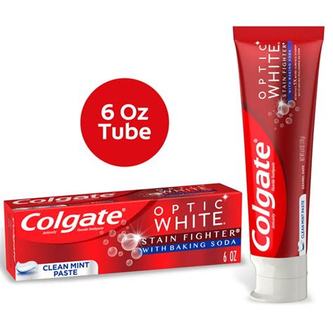 Colgate Optic White Stain Fighter With Baking Soda Whitening Toothpaste Clean Mint 6 Oz