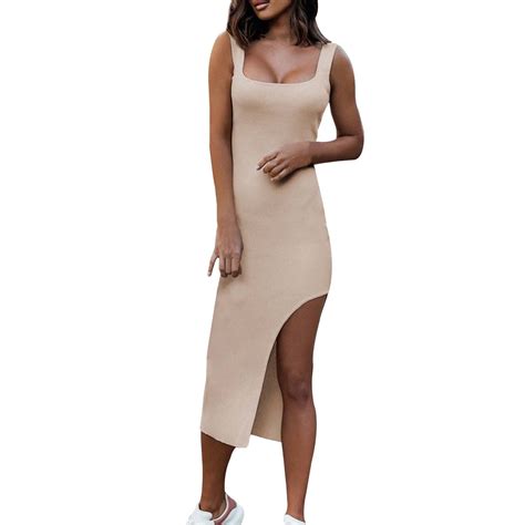 Dvkovi Women S Threaded Knit Maxi Dress Square Neck Bodycon Wide Straps