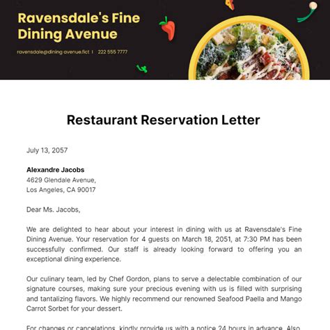 Free Restaurant Reservation Letter Template To Edit Online