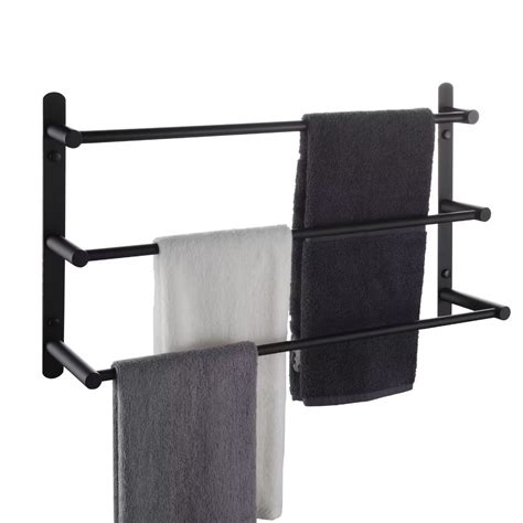 Kokosiri 3 Tier Matte Black Bath Towel Bars Wall Mounted Stainless