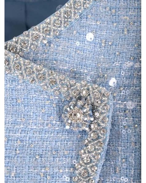 Self Portrait Sequinned Boucl Jacket In Blue Lyst