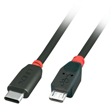2m USB 2.0 Cable - Type C Male to Micro-B, Black - from LINDY UK