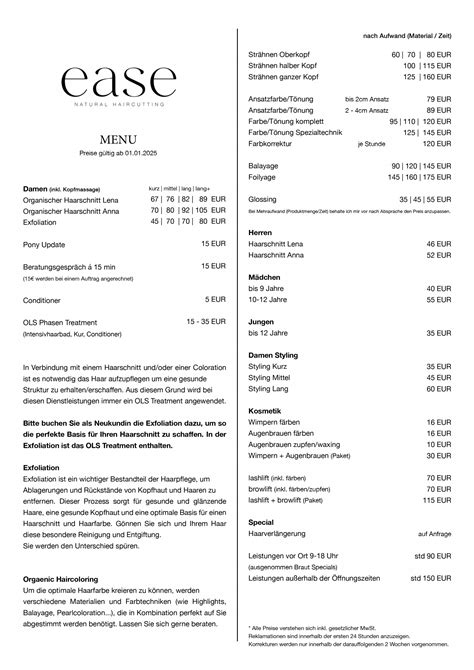 ease - natural haircutting — LEISTUNGEN
