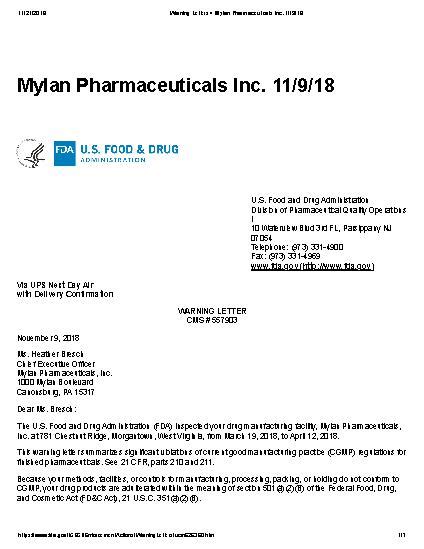 Mylan Pharmaceuticals Receives Fda Warning Letter Viatris Quality