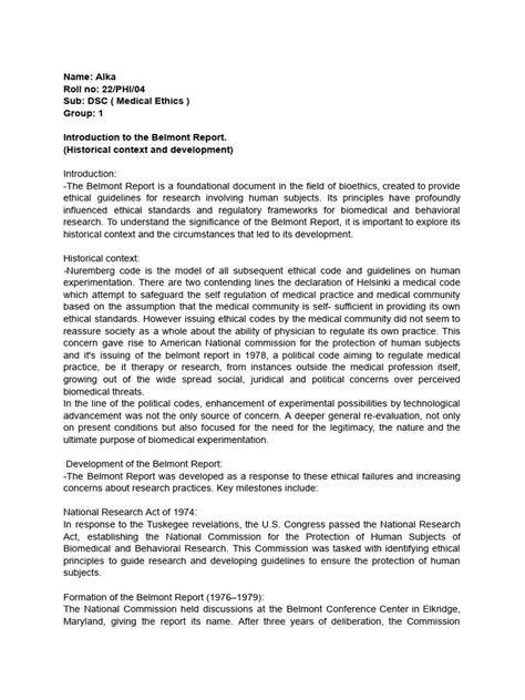 Belmont report | PDF | Social Ethics | Applied Ethics