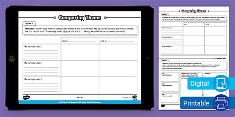 Comparing Theme Graphic Organizers For 6th 8th Grade