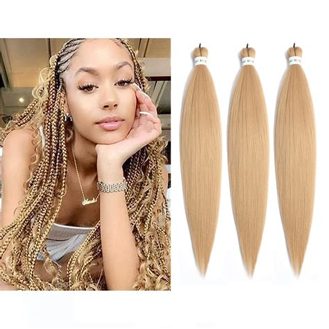 Newluyang Pre Stretched Crochet Hair Braids Inch Yaki Texture Packs Light Brown Blonde
