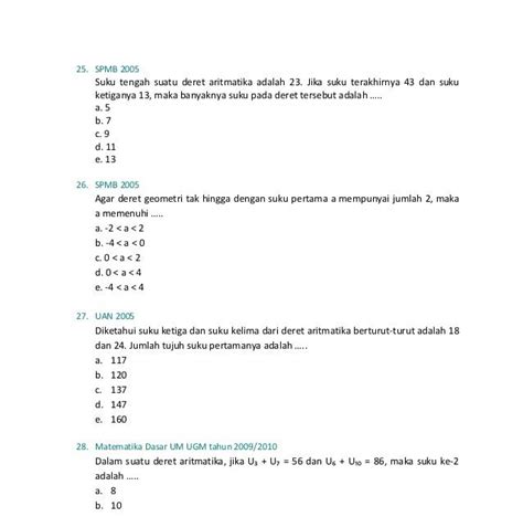 Soal Dan Jawaban Pilgan Mtk Baris Dan Deret Kls 11 Materi Soal