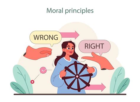 Moral Principles concept. A character navigates right and wrong with a ...