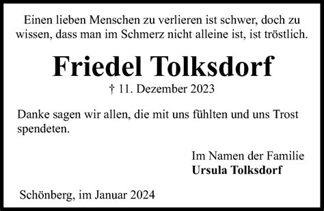 Traueranzeigen Von Friedel Tolksdorf Trauer Anzeigen De