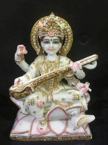 Painted White Marble Maa Saraswati Statue For Home At Rs In Jaipur