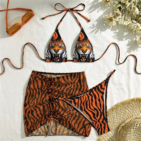 Tiger Print Bikini With Sheer Cover Up On Luulla
