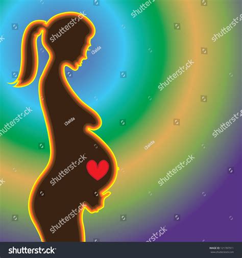 Pregnant Naked Woman Silhouette Illustration Vector De Stock Libre De