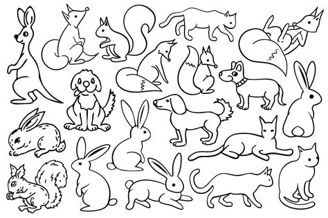 LINE ART CUTE ANIMAL ILLUSTRATIONS Graphic by G93 · Creative Fabrica
