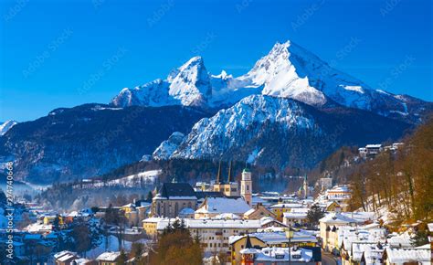 Historic Town Of Berchtesgaden With Famous Watzmann Mountain In The