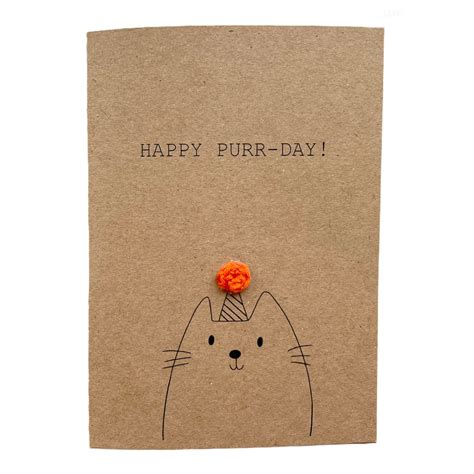 Funny Cat Birthday Pun Card - Happy Purr-day - Cat Birthday Handmade