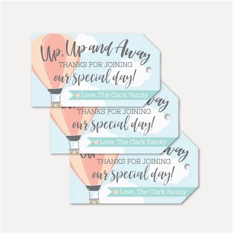 Printable Hot Air Balloon Baby Shower Thank You Favor Tags Template Hadley Designs