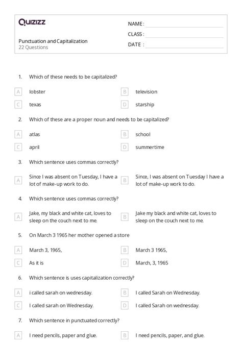 Punctuation Worksheets For Th Grade On Quizizz Free Printable